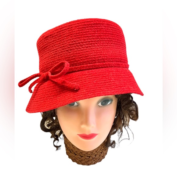 August Red Hat Cloche Millinery Womens Bucket Hat - Picture 1 of 6